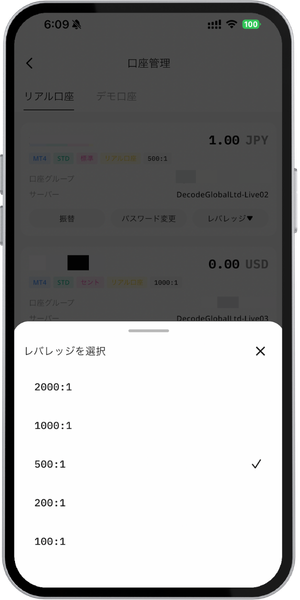 レバレッジを選択